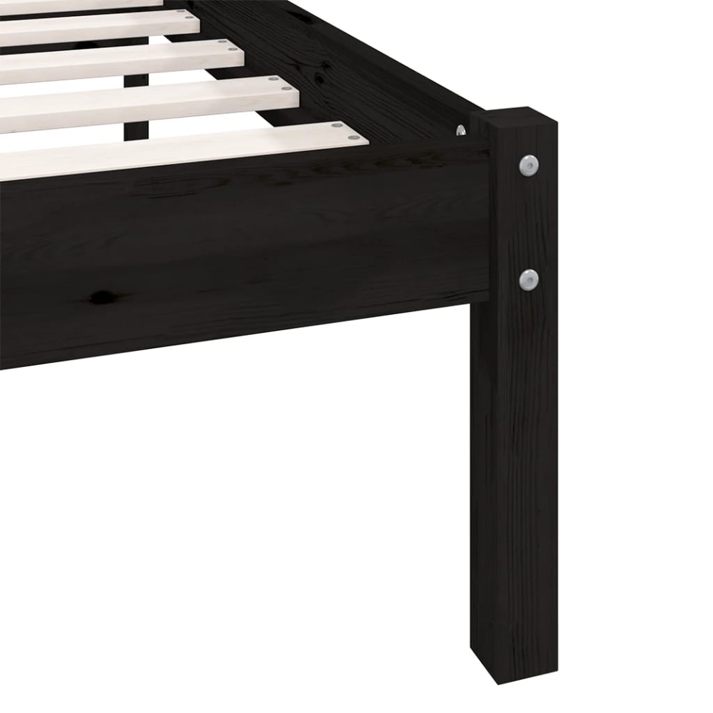 Bedframe massief grenenhout zwart 150x200 cm