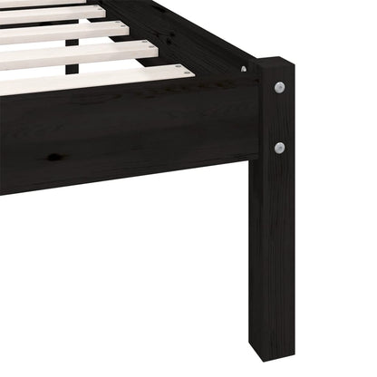 Bedframe massief grenenhout zwart 150x200 cm