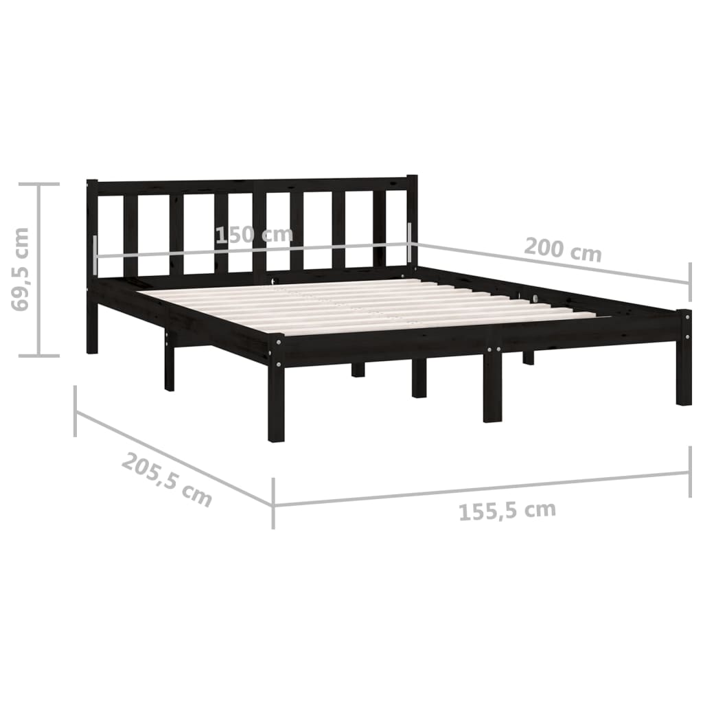Bedframe massief grenenhout zwart 150x200 cm