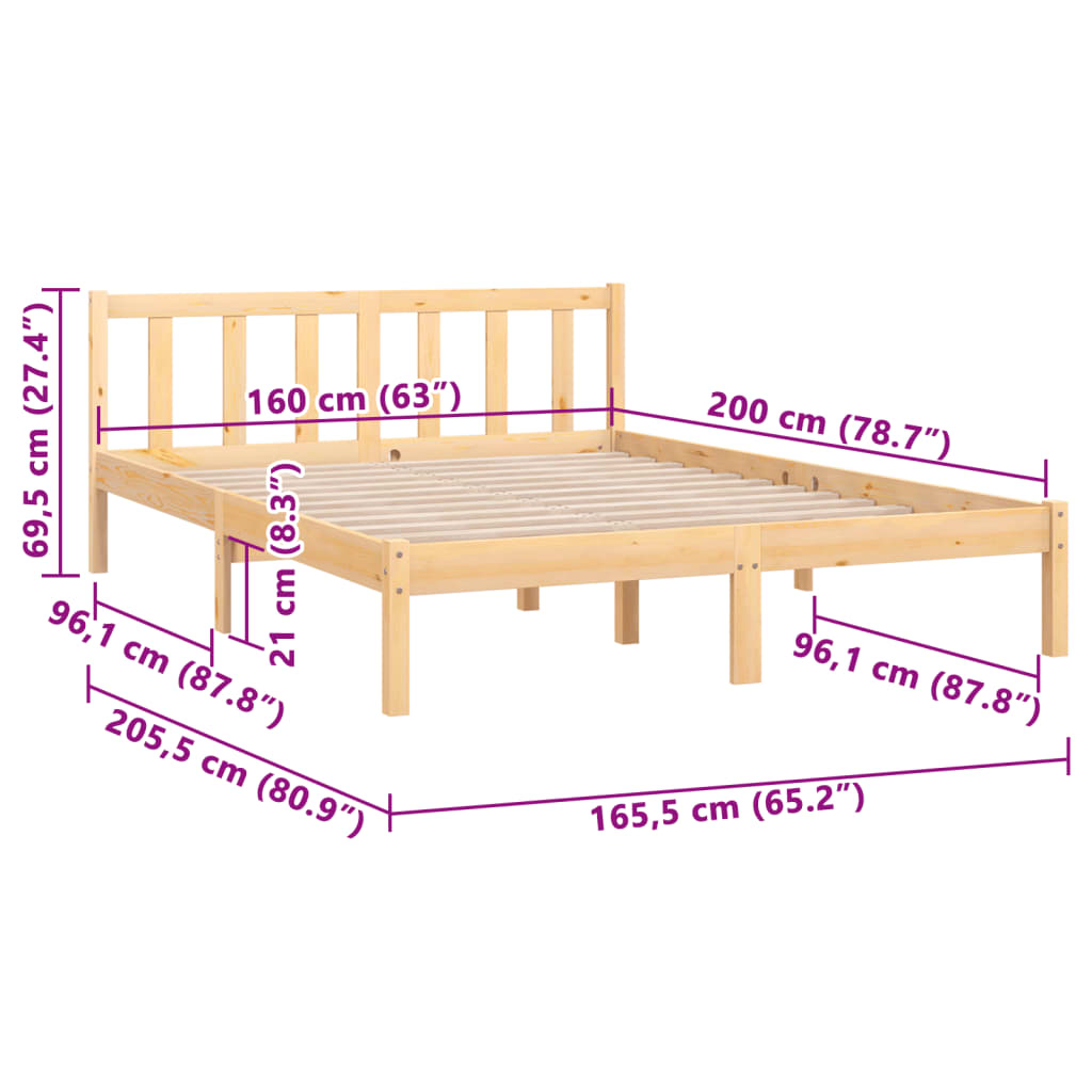 Bedframe Massief Grenenhout 160 x 200 cm Naturel
