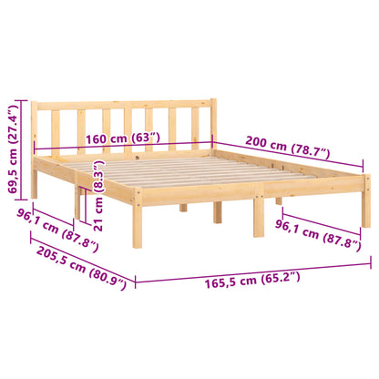 Bedframe Massief Grenenhout 160 x 200 cm Naturel