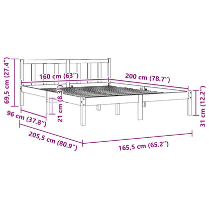Bedframe massief grenenhout grijs 160x200 cm