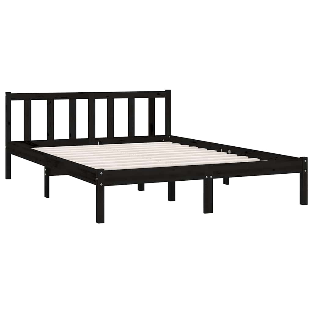 Bedframe massief grenenhout zwart 160x200 cm