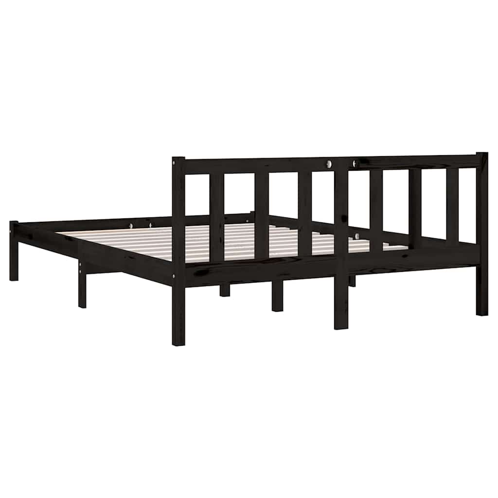 Bedframe massief grenenhout zwart 160x200 cm