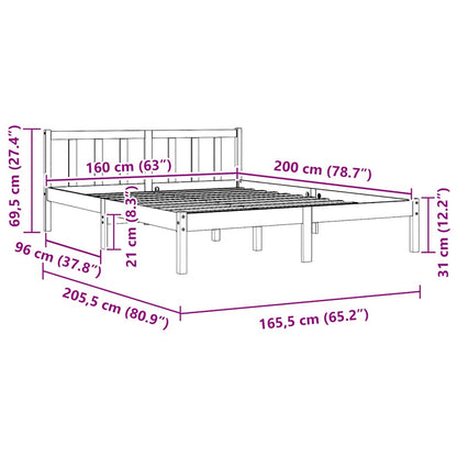 Bedframe massief grenenhout zwart 160x200 cm