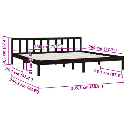 Bedframe Massief Grenenhout 200 x 200 cm Zwart