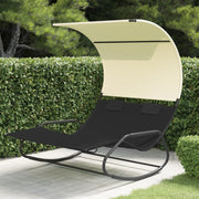 Ligbed tweepersoons schommelend met luifel 175x137x182 cm textileen crème zwart