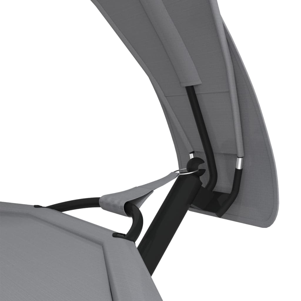 Loungebed Met Luifel Staal En Oxford Stof Grijs