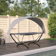 Loungebed met luifel staal oxford stof grijs 274x114.5x171 cm