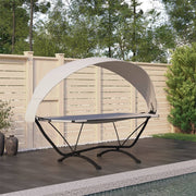 Loungebed met luifel 274x114x171 cm staal crèmekleurig