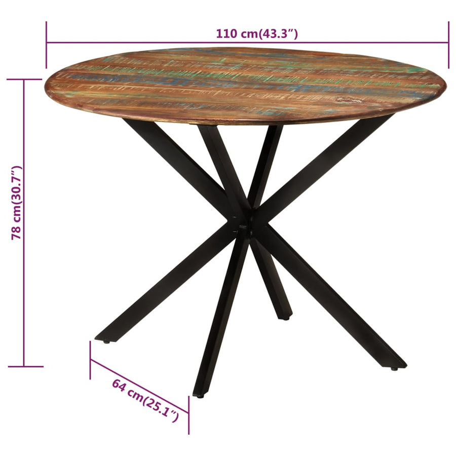 Eettafel Ø110X78 Cm En Staal massief gerecycled hout
