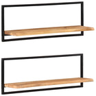 Wandschappen 2 st 100x24x35 cm massief acaciahout staal