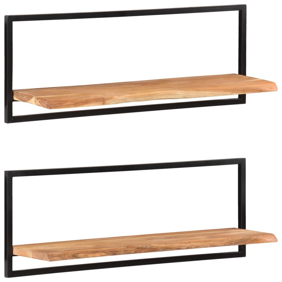 Wandschappen Massief Acaciahout En Staal 2 100 x 24 x 35 cm