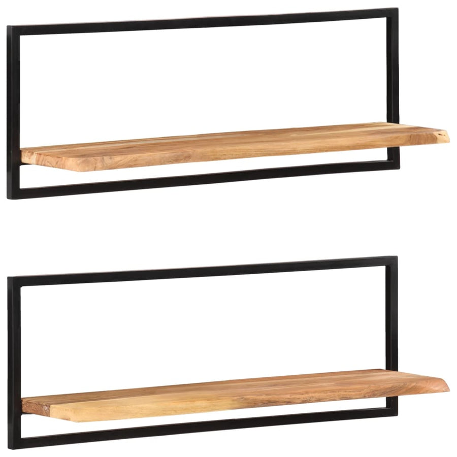 Wandschappen Massief Acaciahout En Staal 2 100 x 24 x 35 cm
