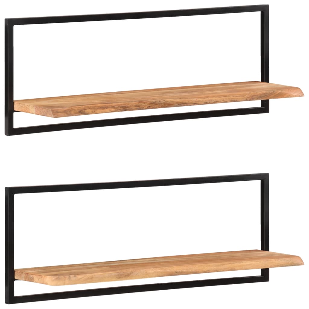 Wandschappen Massief Acaciahout En Staal 2 100 x 24 x 35 cm