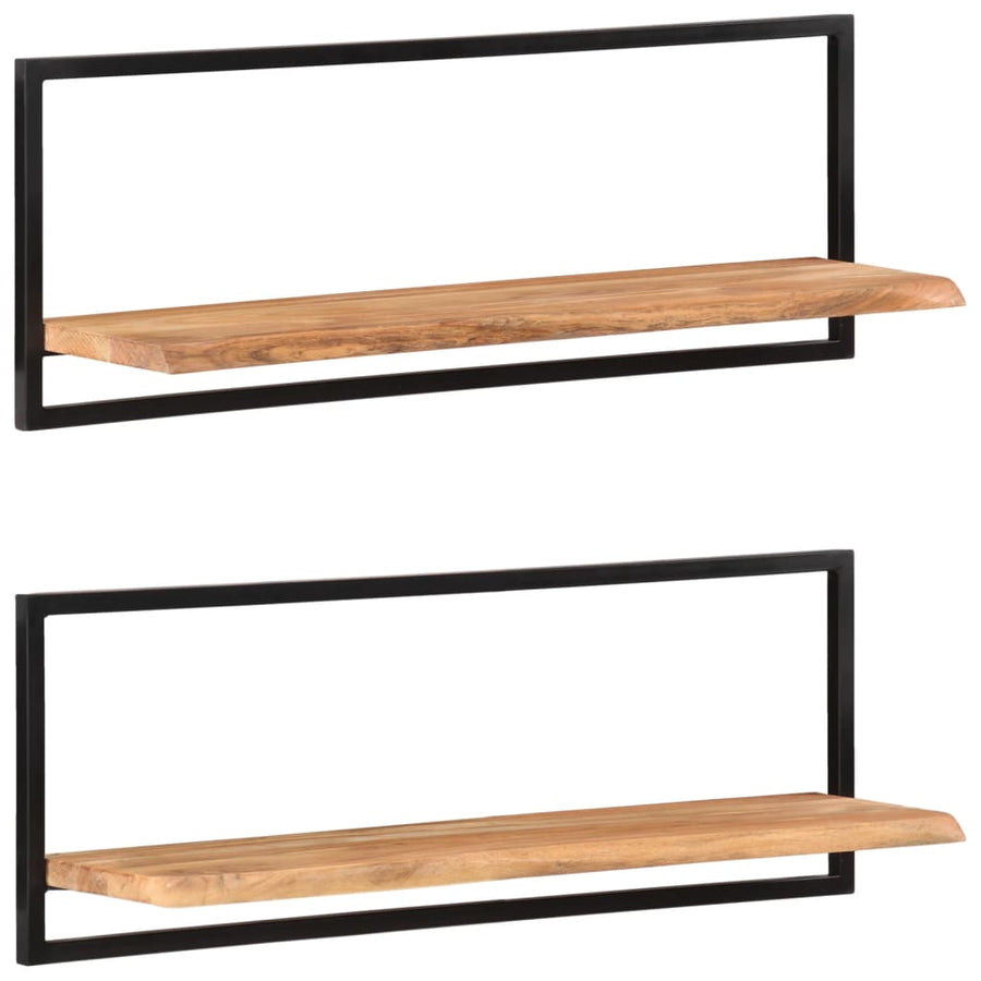 Wandschappen Massief Acaciahout En Staal 2 100 x 24 x 35 cm
