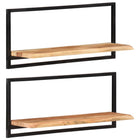 Wandschappen 2 st 80x25x35 cm massief acaciahout staal
