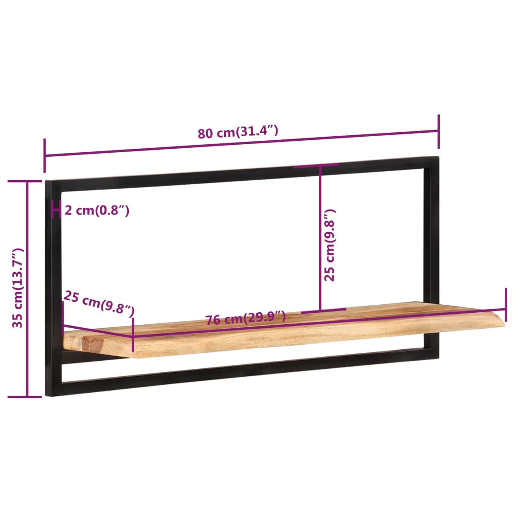 Wandschappen 2 st 80x25x35 cm massief acaciahout en staal 2 80 x 25 x 35 cm