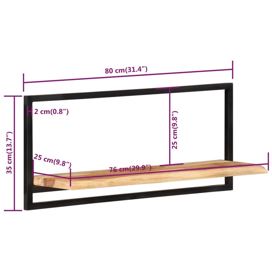 Wandschappen 2 st 80x25x35 cm massief acaciahout en staal 2 80 x 25 x 35 cm