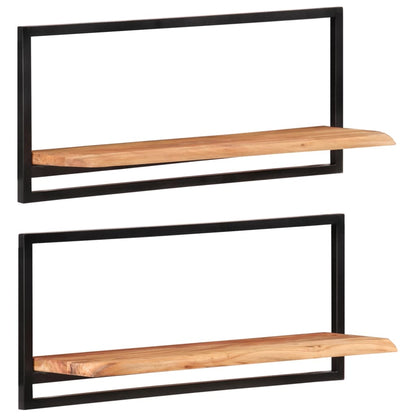 Wandschappen 2 st 80x25x35 cm massief acaciahout en staal 2 80 x 25 x 35 cm