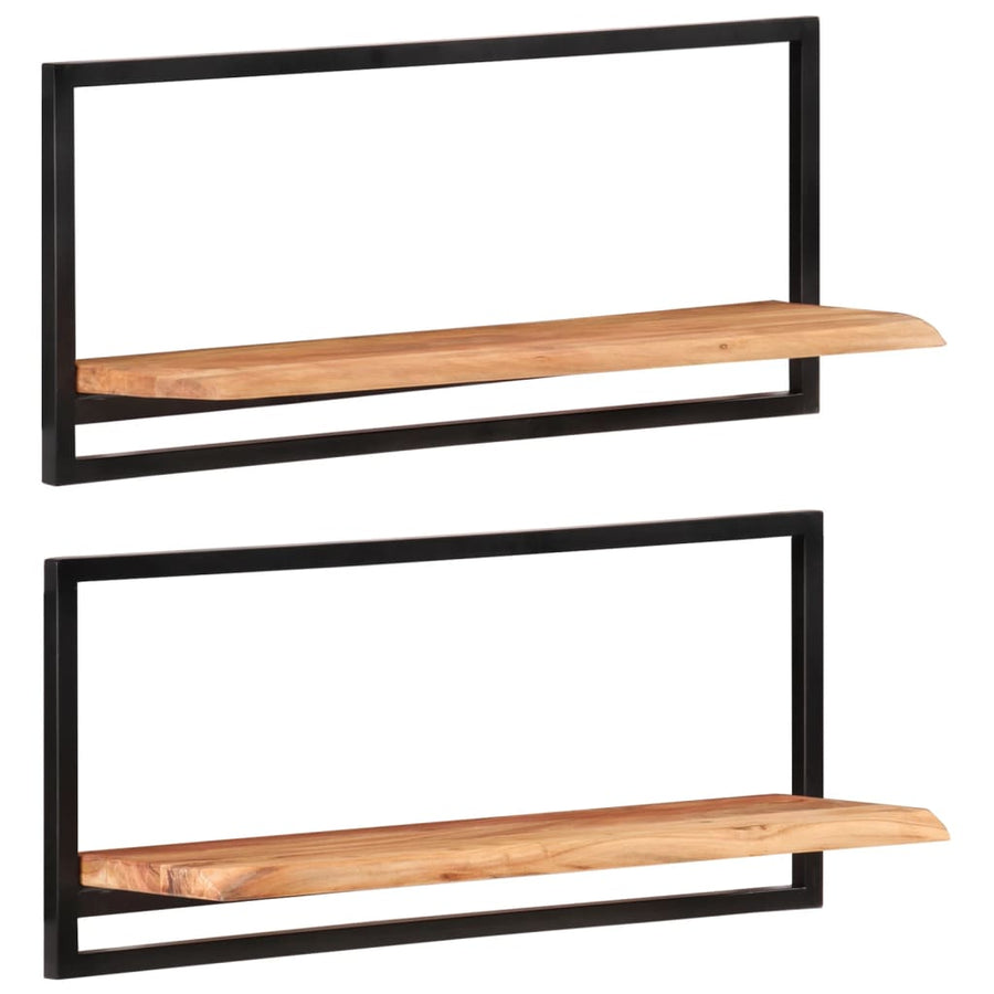 Wandschappen 2 st 80x25x35 cm massief acaciahout en staal 2 80 x 25 x 35 cm