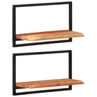 Wandschappen 2 st 60x25x35 cm massief acaciahout staal