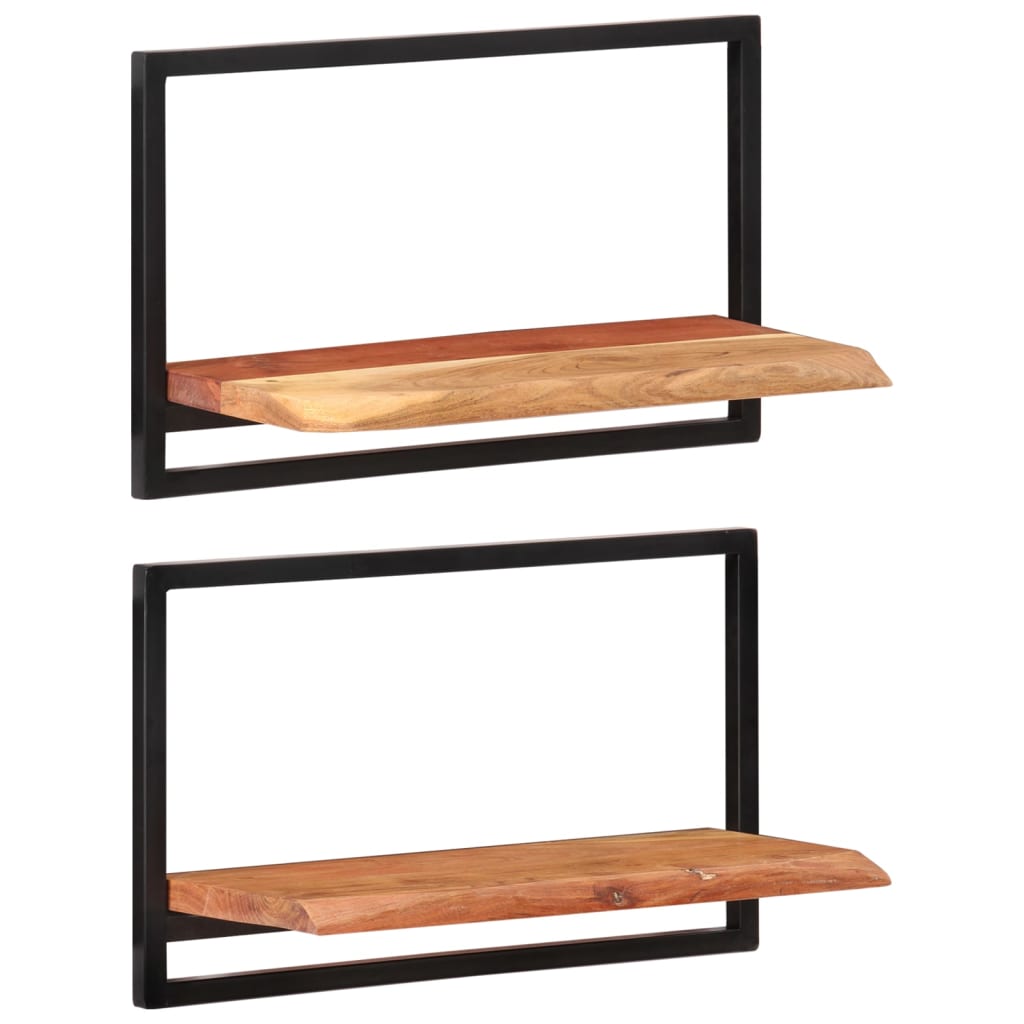 Wandschappen 2 st 60x25x35 cm massief acaciahout en staal 2 60 x 25 x 35 cm