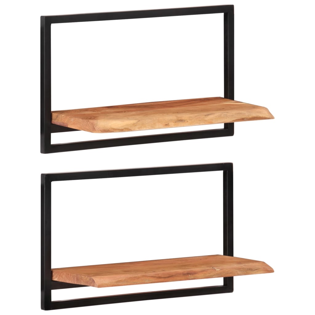 Wandschappen 2 st 60x25x35 cm massief acaciahout en staal 2 60 x 25 x 35 cm