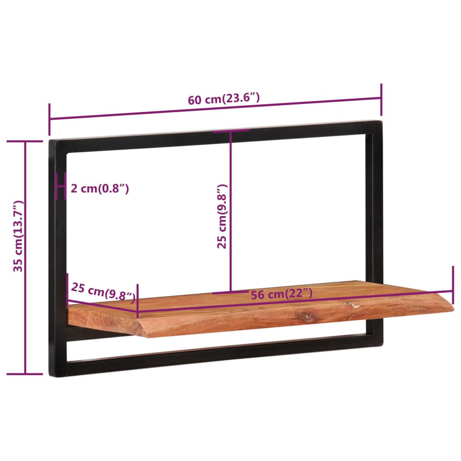 Wandschappen 2 st 60x25x35 cm massief acaciahout en staal 2 60 x 25 x 35 cm