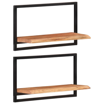 Wandschappen 2 st 60x25x35 cm massief acaciahout en staal 2 60 x 25 x 35 cm