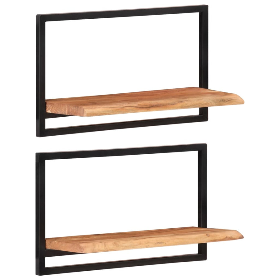 Wandschappen 2 st 60x25x35 cm massief acaciahout en staal 2 60 x 25 x 35 cm