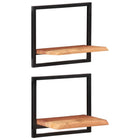 Wandschappen 2 st 40x24x35 cm massief acaciahout staal