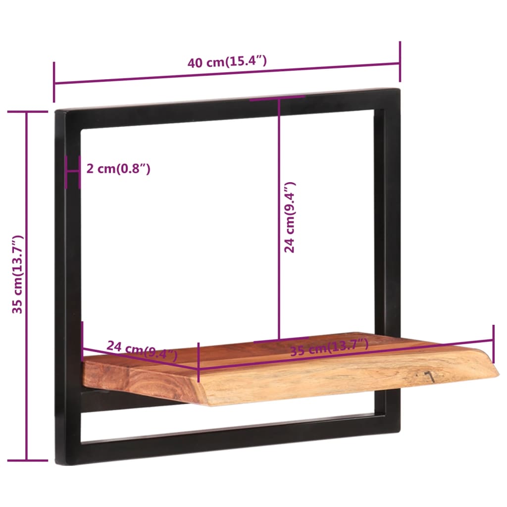Wandschappen 2 st 40x24x35 cm massief acaciahout en staal 2 40 x 24 x 35 cm