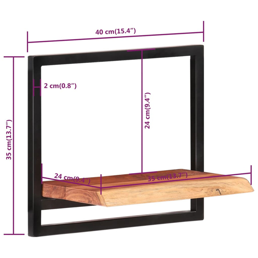 Wandschappen 2 st 40x24x35 cm massief acaciahout en staal 2 40 x 24 x 35 cm