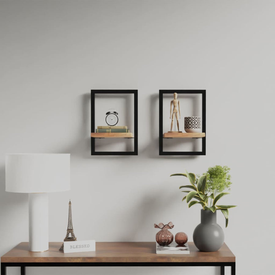 Wandschappen Massief Acaciahout En Staal 2 25 x 25 x 35 cm
