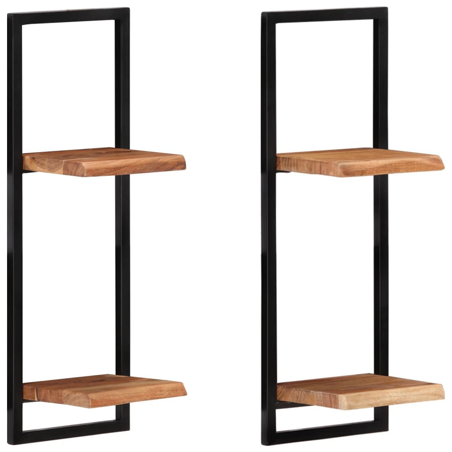 Wandschappen 2 st 25x25x75 cm massief acaciahout en staal 25 × 25 ×75 cm