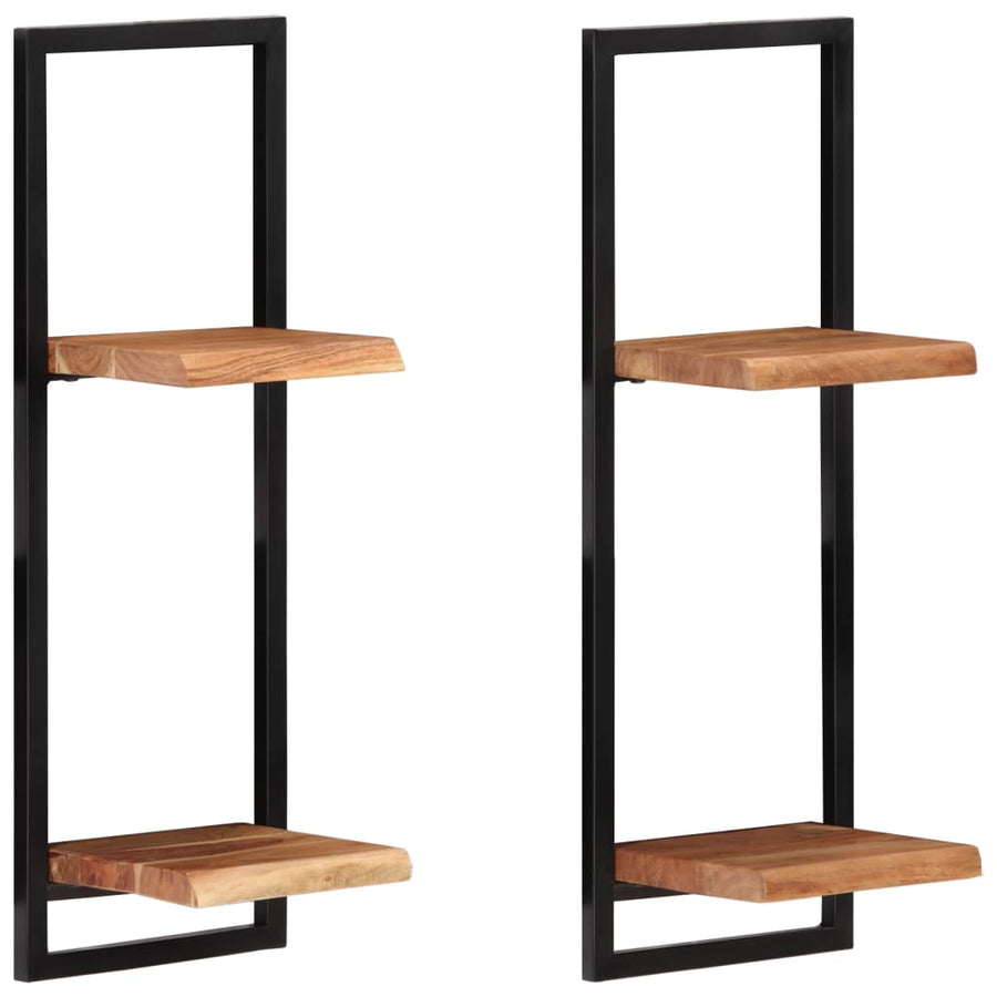 Wandschappen 2 st 25x25x75 cm massief acaciahout en staal 25 × 25 ×75 cm