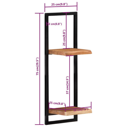 Wandschappen 2 st 25x25x75 cm massief acaciahout en staal 25 × 25 ×75 cm