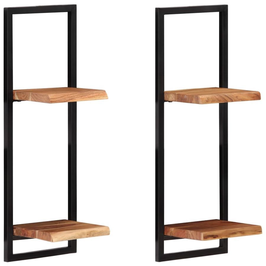 Wandschappen 2 st 25x25x75 cm massief acaciahout en staal 25 × 25 ×75 cm