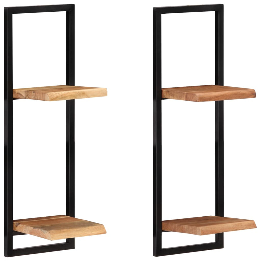 Wandschappen 2 st 25x25x75 cm massief acaciahout en staal 25 × 25 ×75 cm