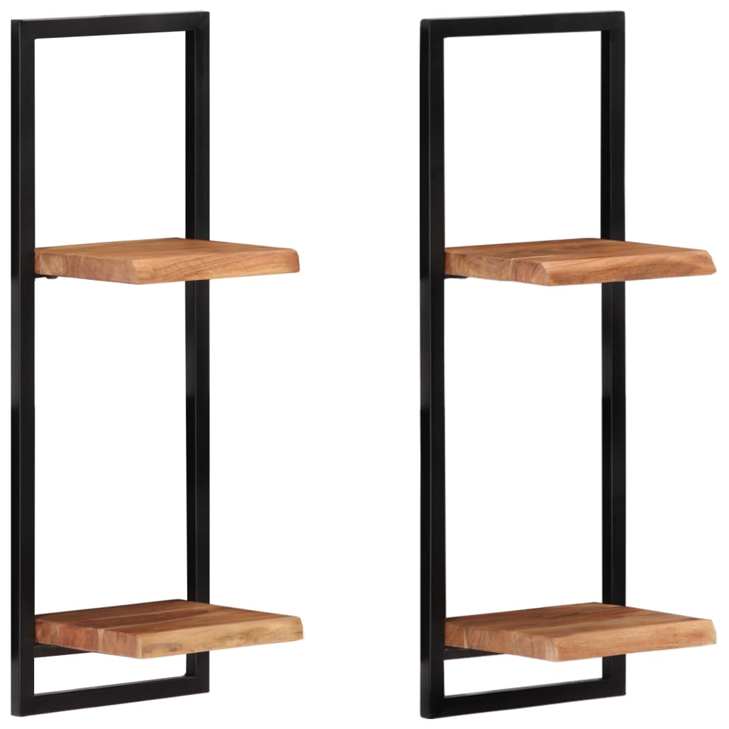 Wandschappen 2 st 25x25x75 cm massief acaciahout en staal 25 × 25 ×75 cm