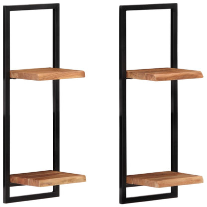 Wandschappen 2 st 25x25x75 cm massief acaciahout en staal 25 × 25 ×75 cm