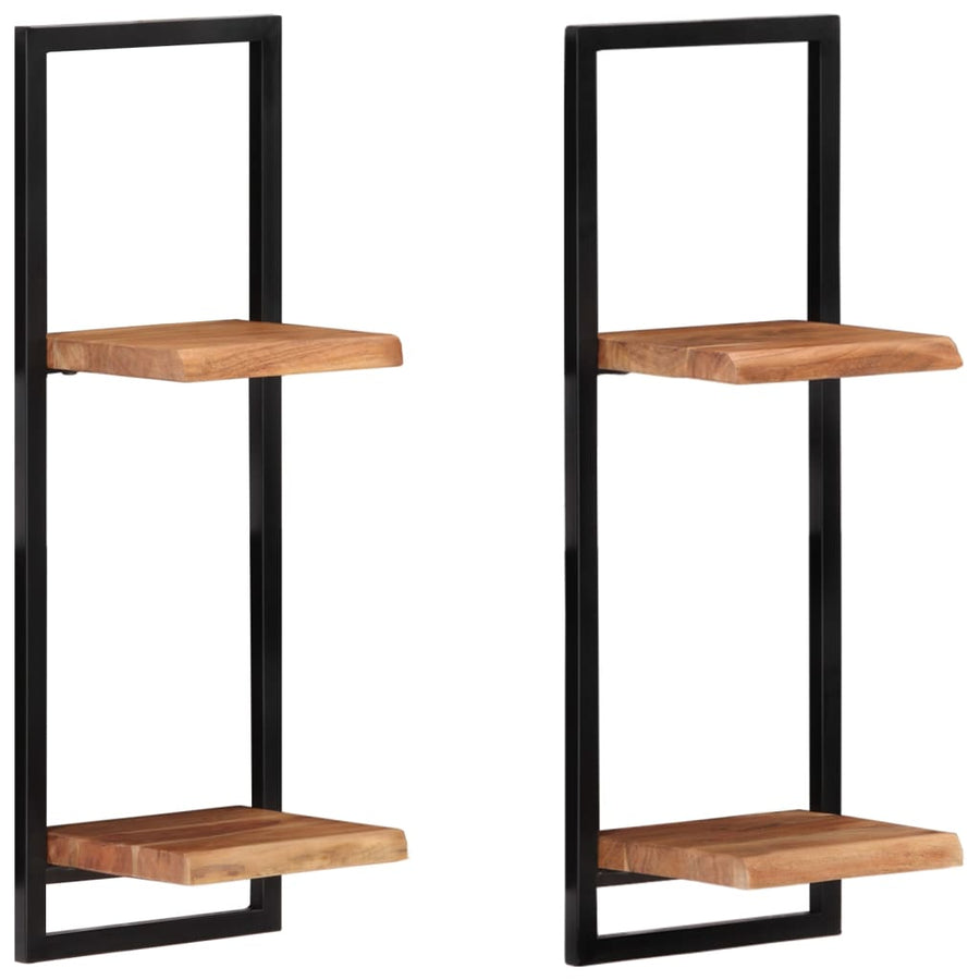 Wandschappen 2 st 25x25x75 cm massief acaciahout en staal 25 × 25 ×75 cm