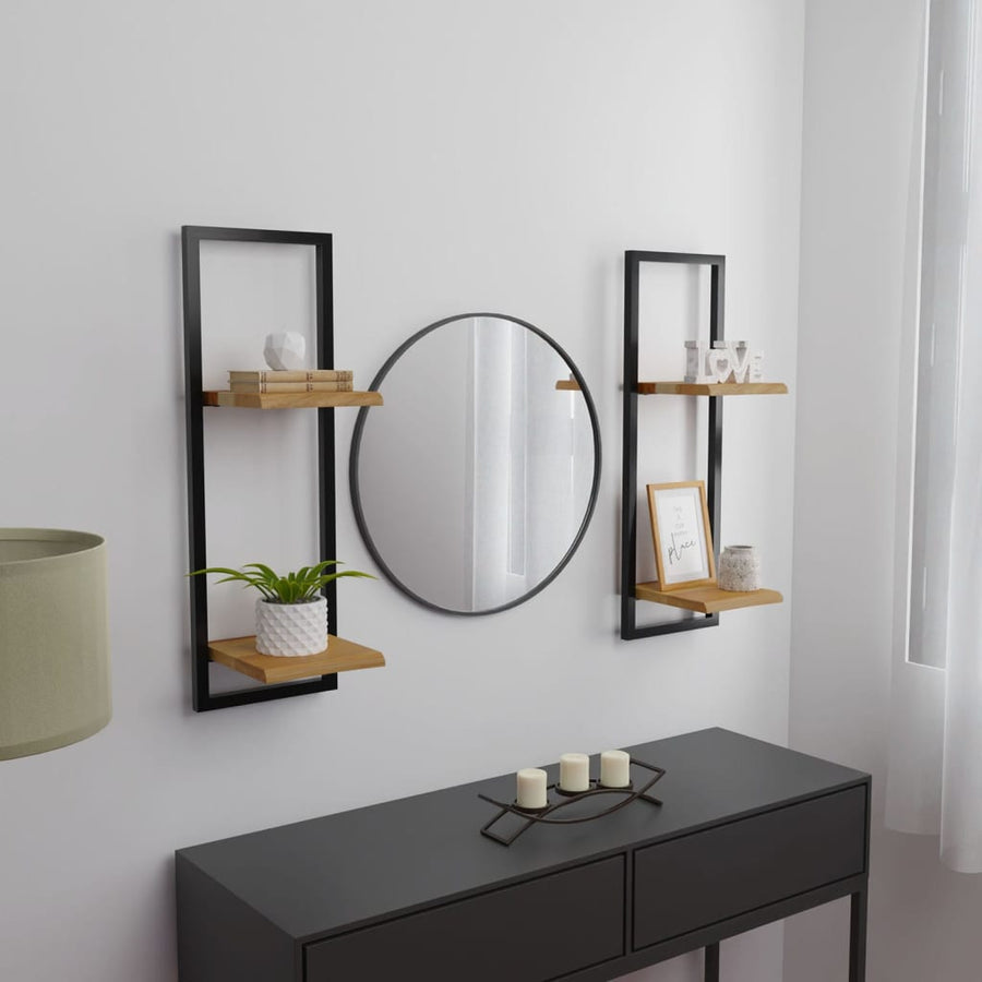 Wandschappen 2 st 25x25x75 cm massief acaciahout en staal 25 × 25 ×75 cm