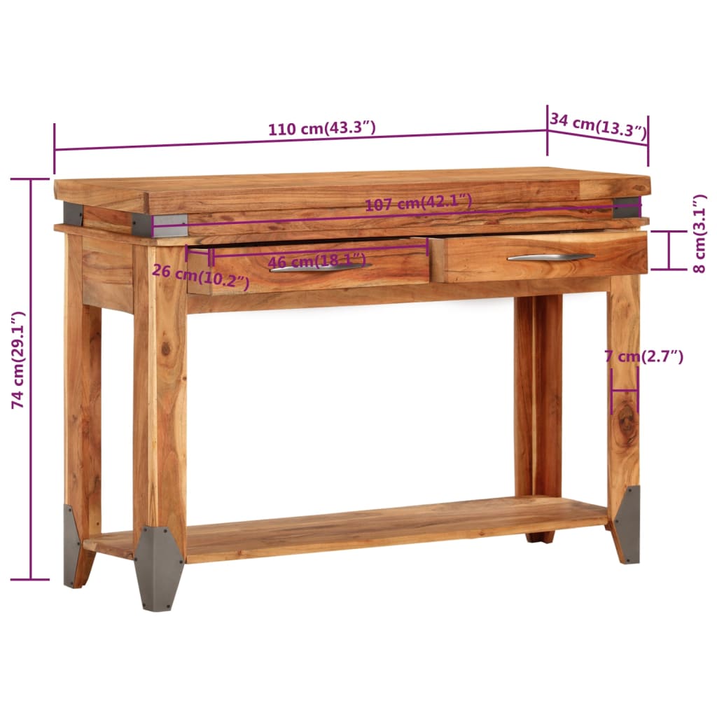 Wandtafel 110X34X74 Cm Massief Acaciahout