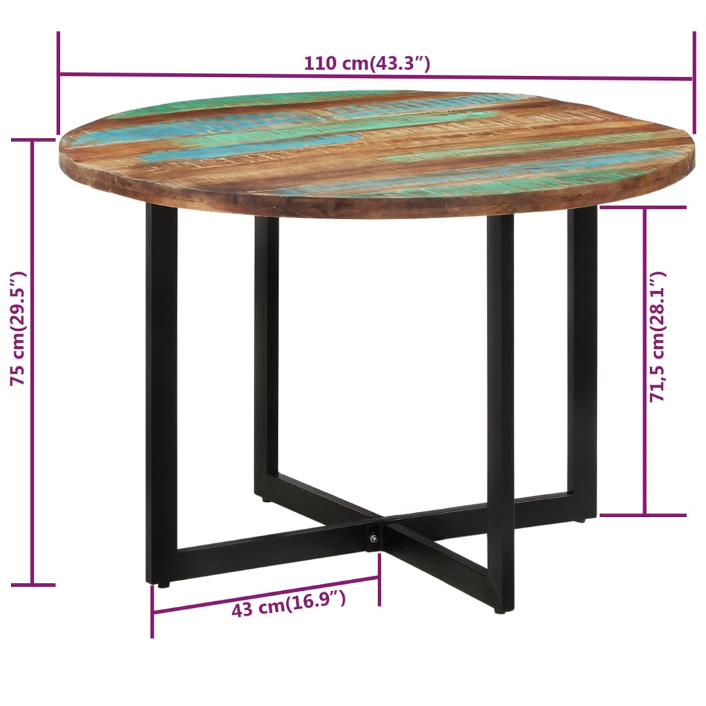 Eettafel 110x75 cm massief gerecycled hout 110 x 75 cm massief gerecycled hout