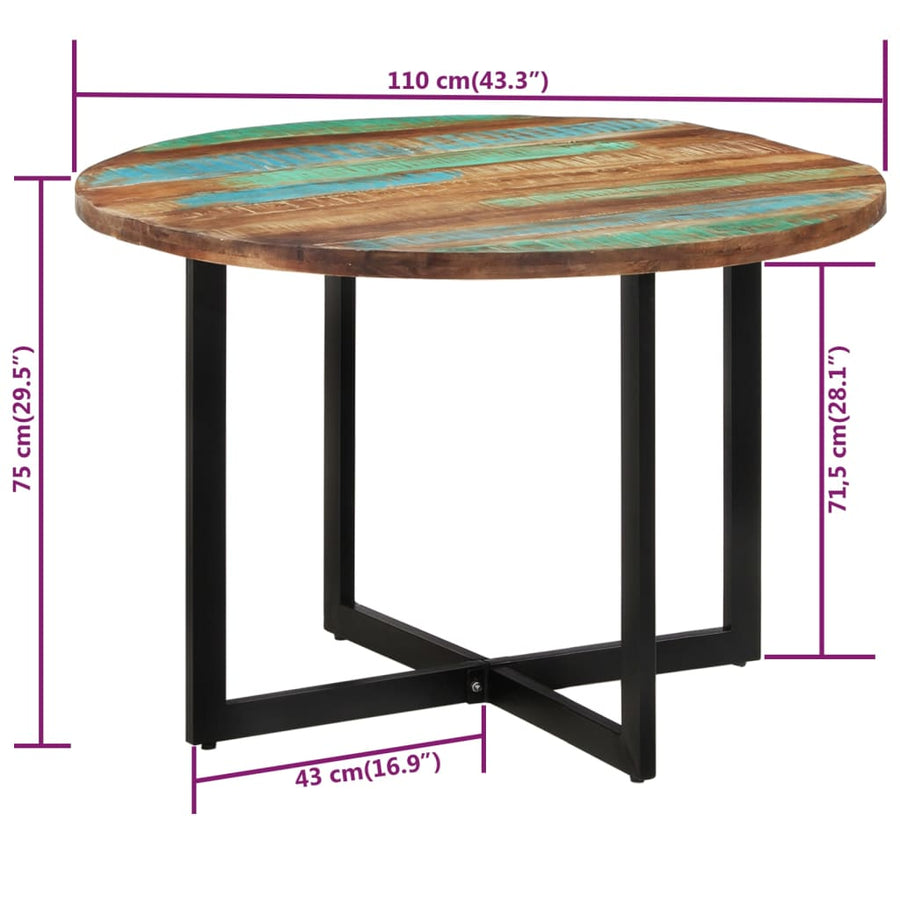 Eettafel 110x75 cm massief gerecycled hout 110 x 75 cm massief gerecycled hout