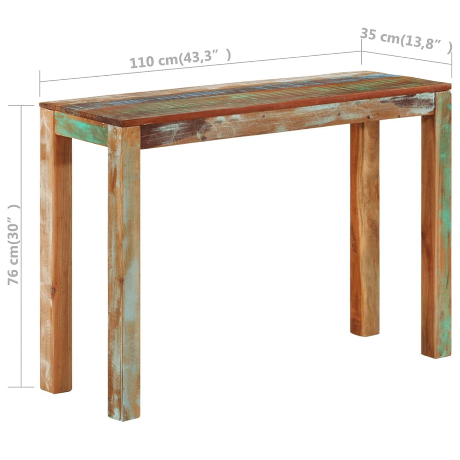 Wandtafel 110 x 35 x 76 cm massief gerecycled hout