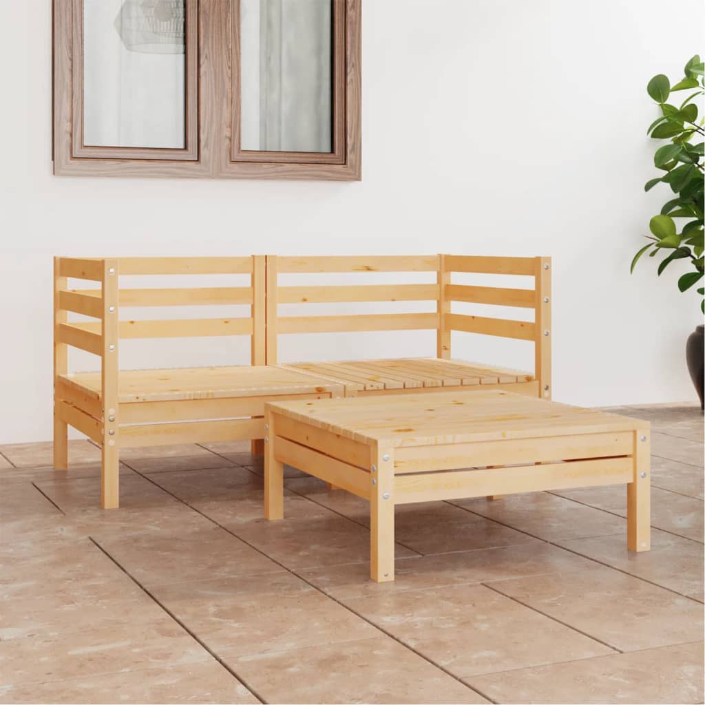 3-Delige Loungeset Massief Grenenhout Wit