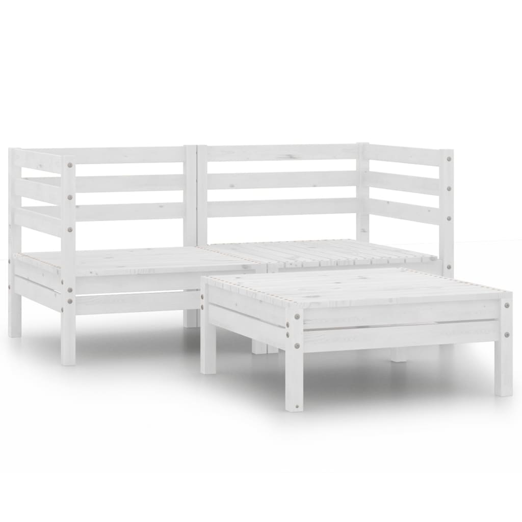 3-Delige Loungeset Massief Grenenhout Wit